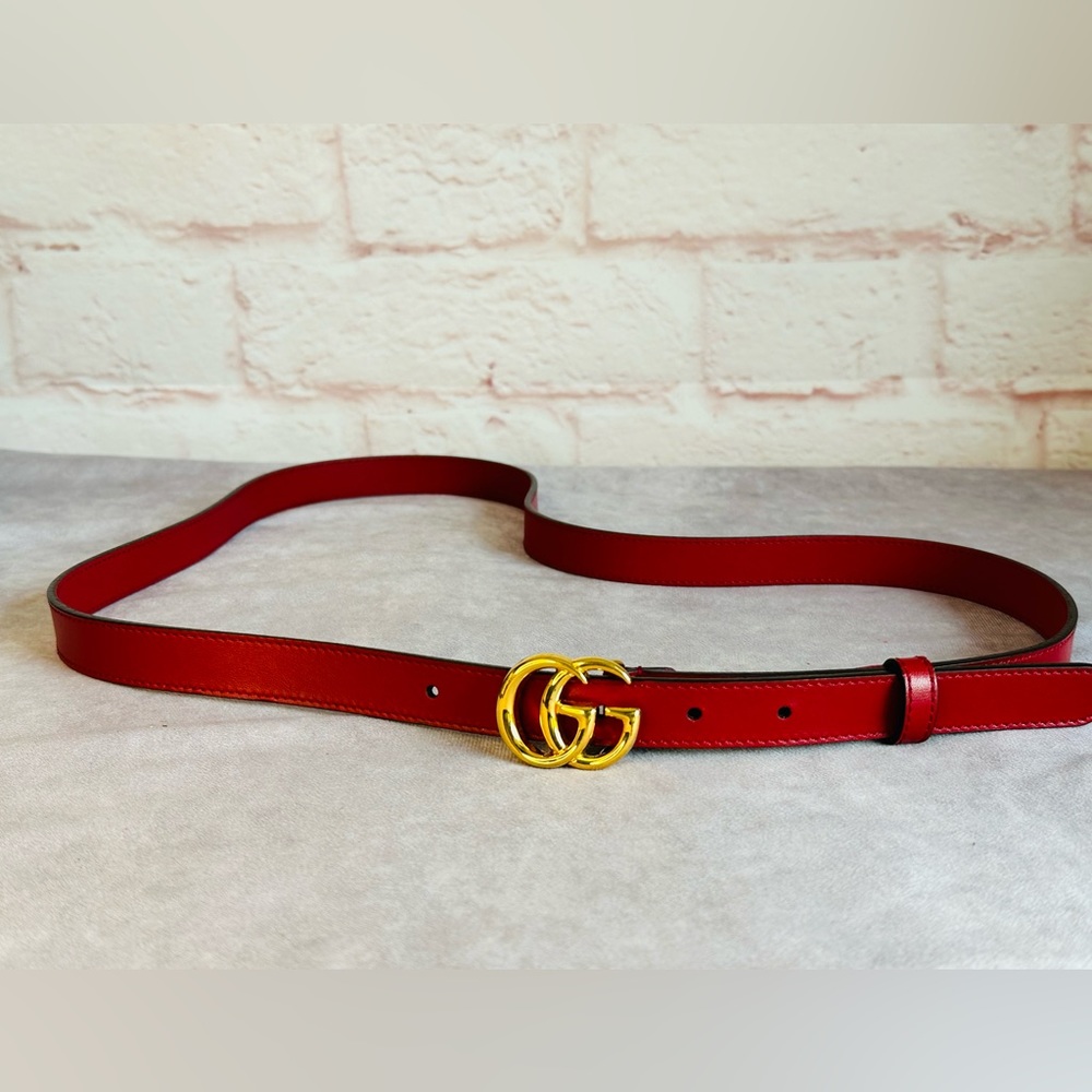 Gucci Slim Leather Double Gg Marmont Red Belt 110/44